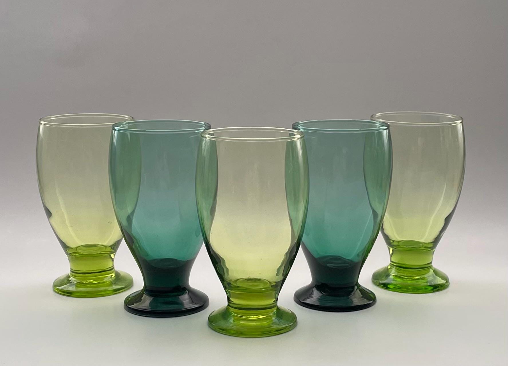 5 Vintage Green Cristar Lexington Footed Water Glasses - 10 ounce - By Cristar Columia From the 1980's and 1990's