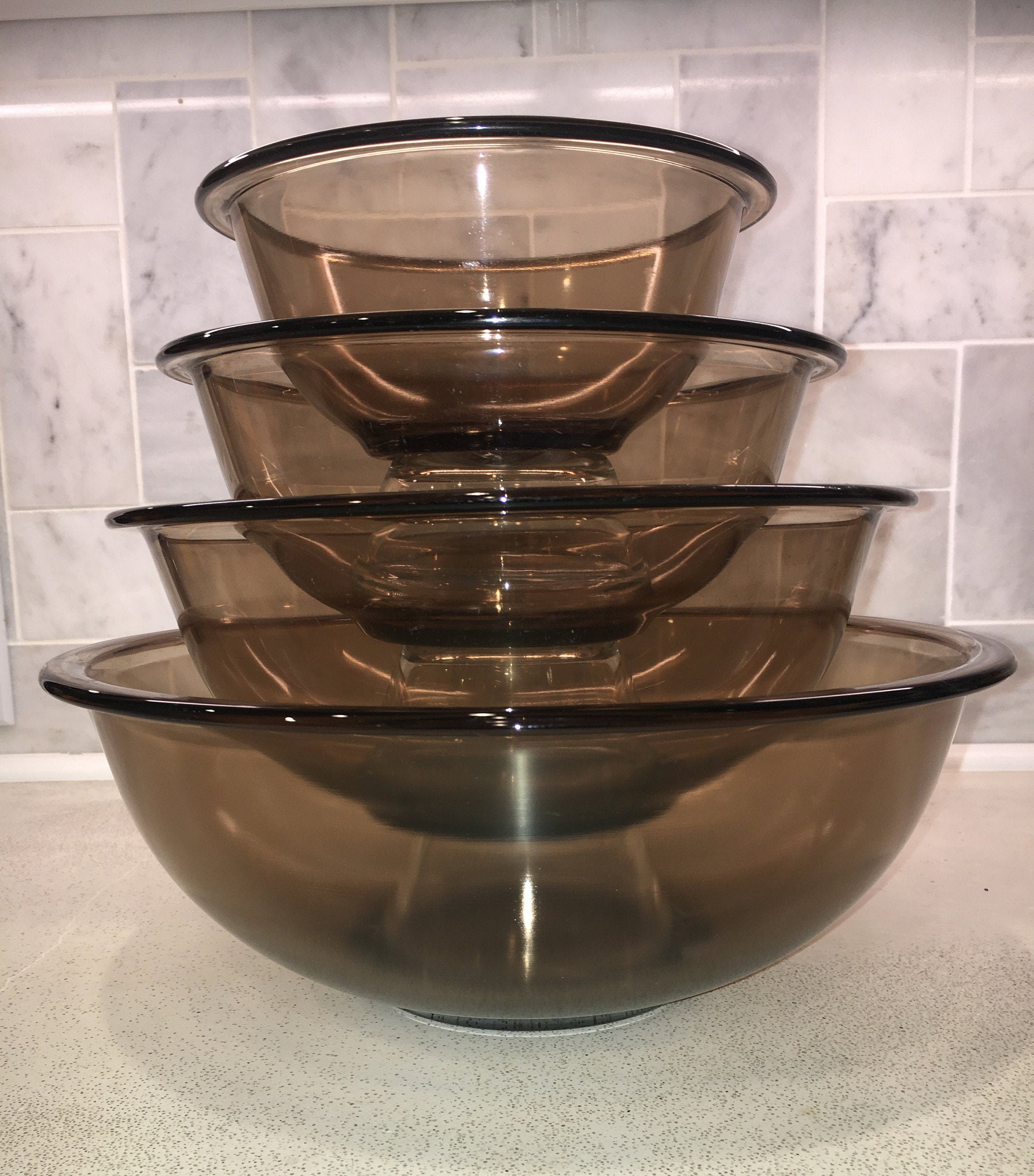 Full Set of 4 Vintage Amber Brown Pyrex Mixing Bowls Clear Etsy