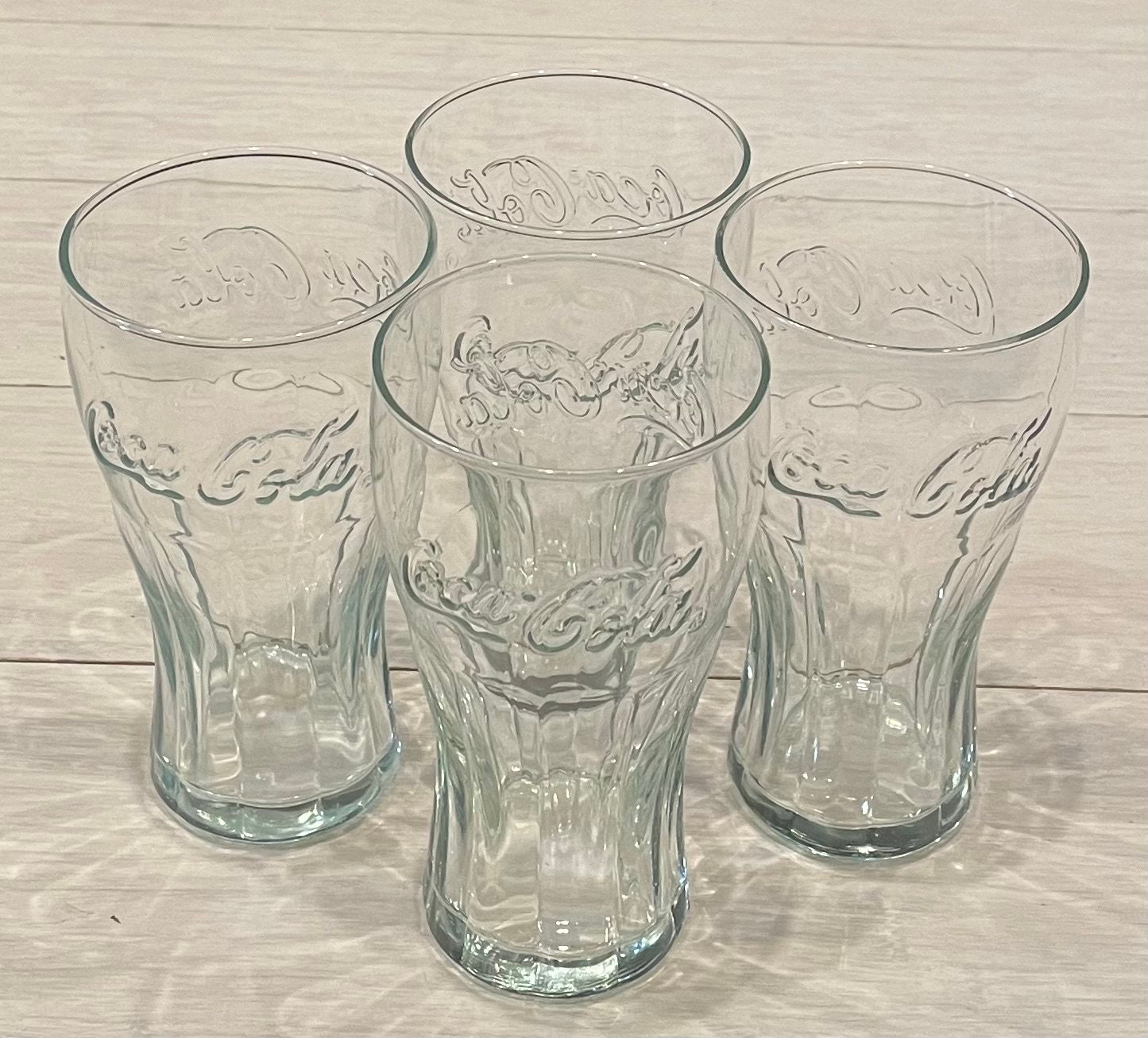 Libbey Coca Cola Heavy Clear Drinking Glasses W/ Handle Lot Of 4 Made In USA