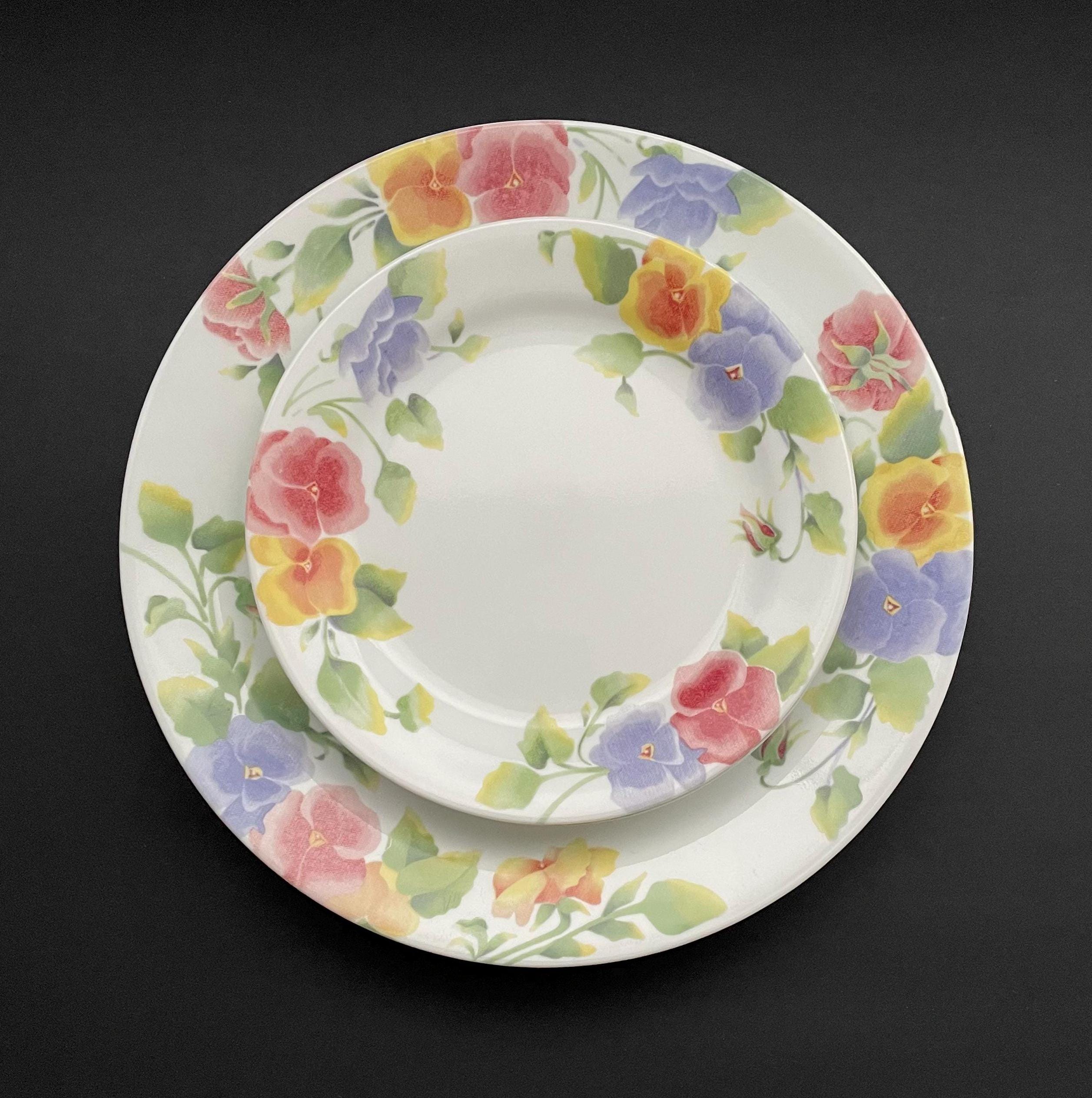 Vintage Corelle Summer Blush Pansy Plates Four 10 1/4