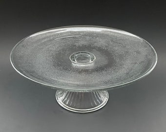 Vintage Cake Stand Anchor Hocking Monaco Ribbed Clear Glass Pedestal Cake Stand - 10 3/4" x 4 1/4" Tall Wedding Cake Display