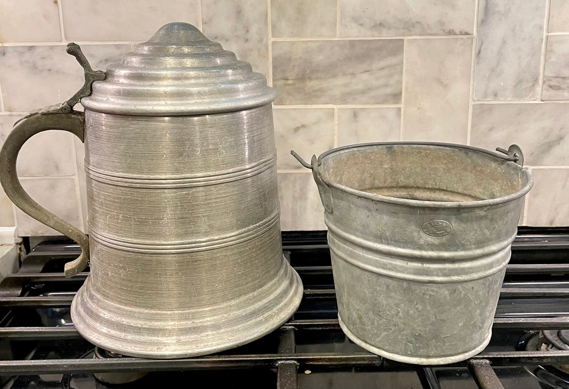 Vintage Galvanized Metal Ice Bucket with Unique Handle and Lid Etsy