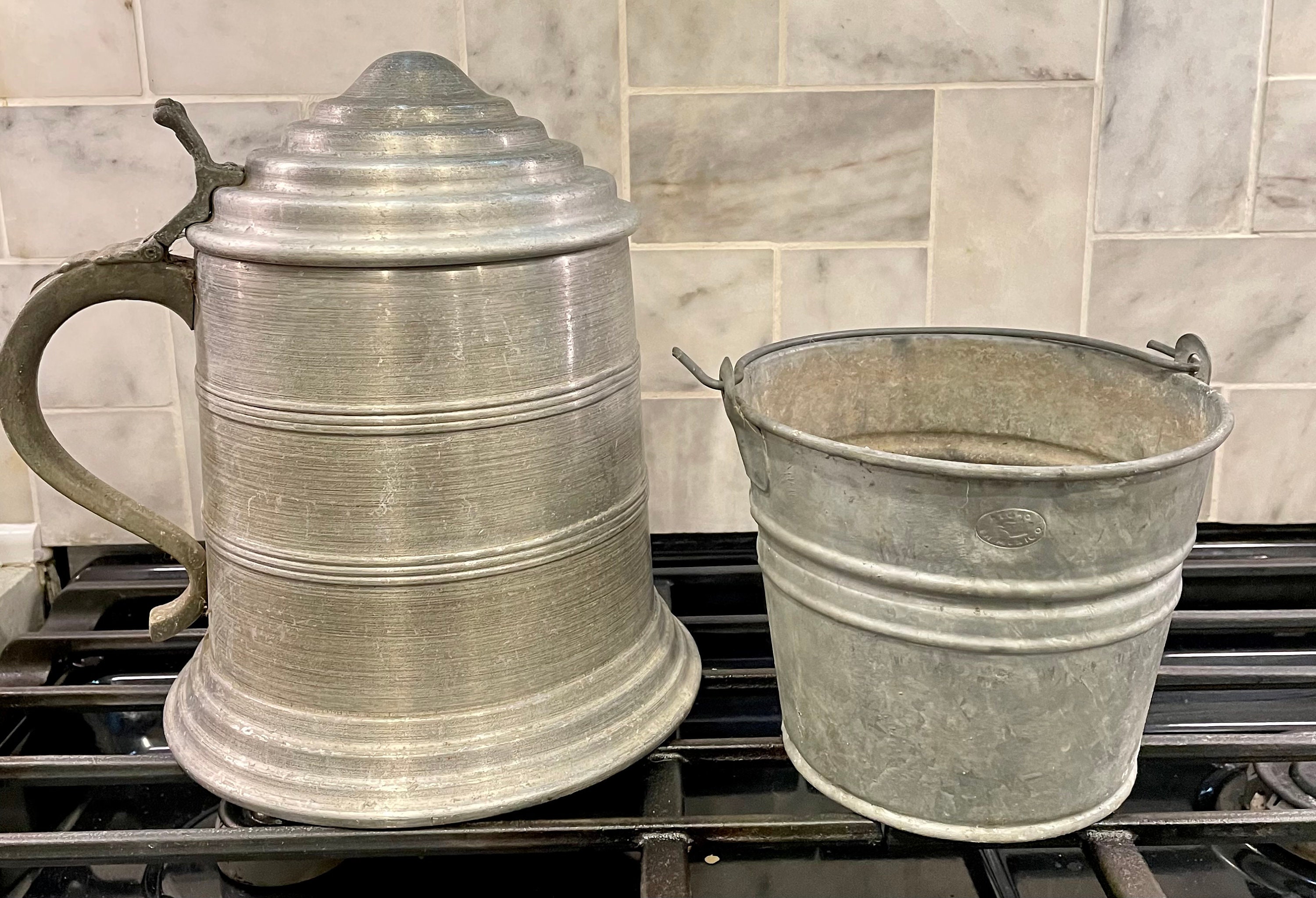 Vintage Galvanized Metal Ice Bucket with Unique Handle and Lid Etsy