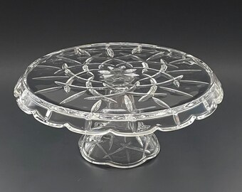 Vintage Cake Stand Gorham Crystal Lady Ann Crystal Wedding Cake Pedestal Cake Display Stand - 10" Wide x 4 3/4" Tall Made in the 1980's