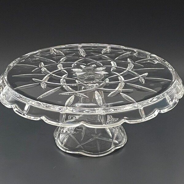 Vintage Cake Stand Gorham Crystal Lady Ann Crystal Wedding Cake Pedestal Cake Display Stand - 10" Wide x 4 3/4" Tall Made in the 1980's