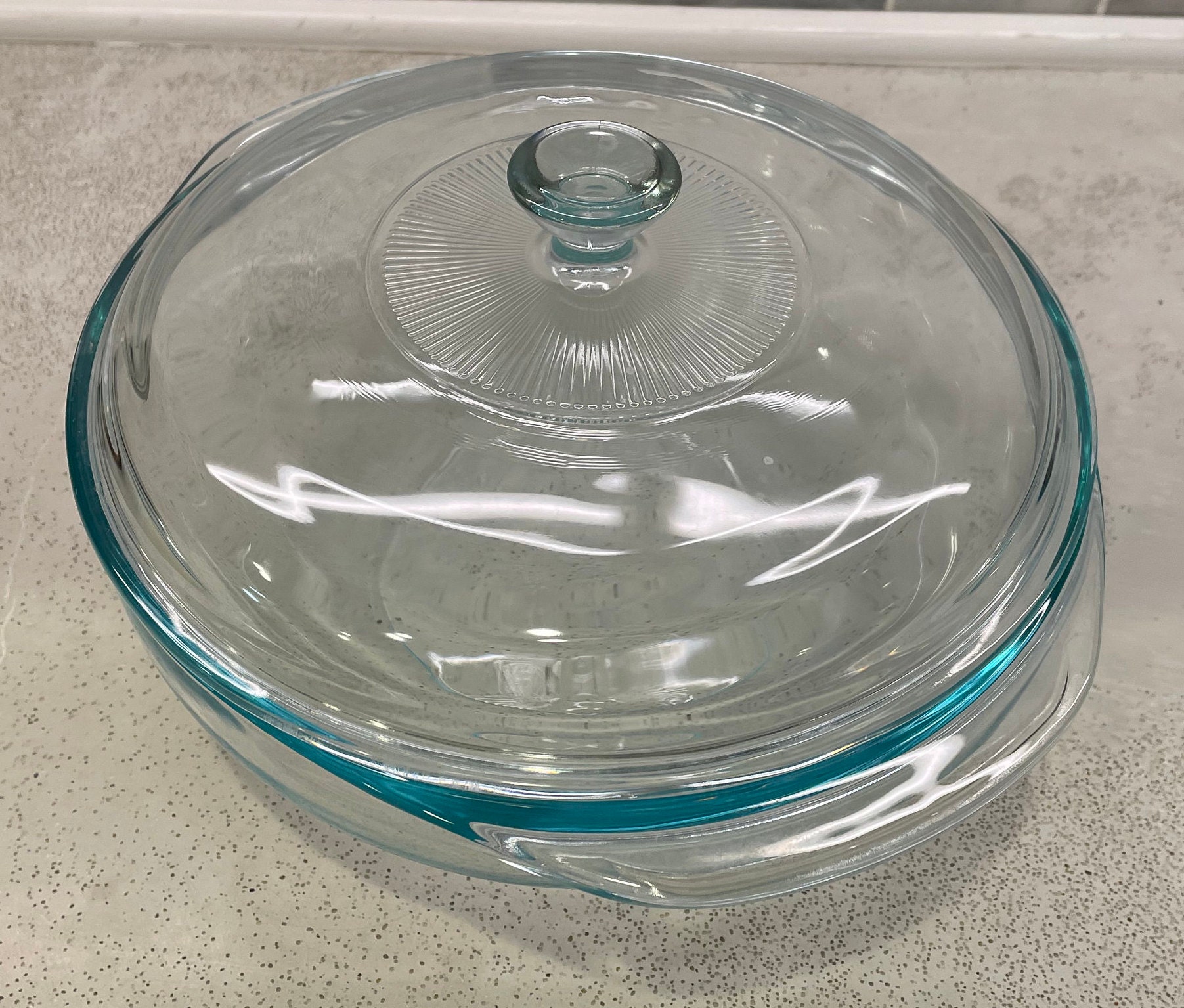 Vintage Pyrex Clear Glass Blue Tint Round Covered Casserole Etsy