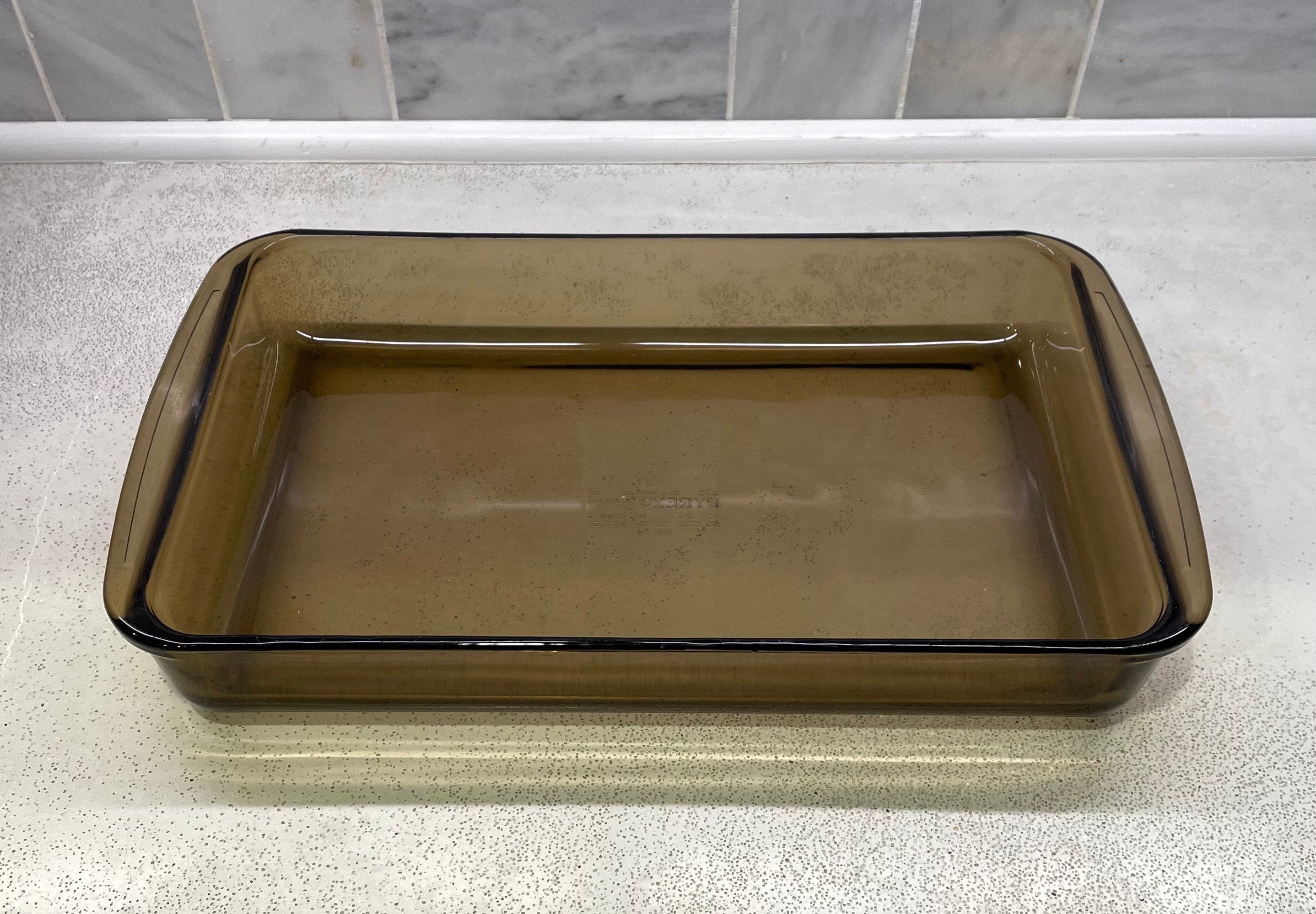 Amber Brown Glass 8x12 Baking Dish & Wicker Server Basket