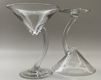 Set of 2 Libby Bravura Curved Stem Martini Glasses - Retro 1980's Libby Offset Stem - 4 ounce - Vintage Barware Gift for Mom