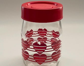 Vintage Red Heart Print Glass Storage Jar by Carlton Glass