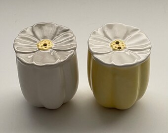 Vintage Flower Salt and Pepper Shakers: Yellow Ceramic Kitchen Decor