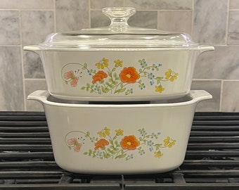 Vintage Corning Ware Wildflower Casserole Set: Qt Qt With
