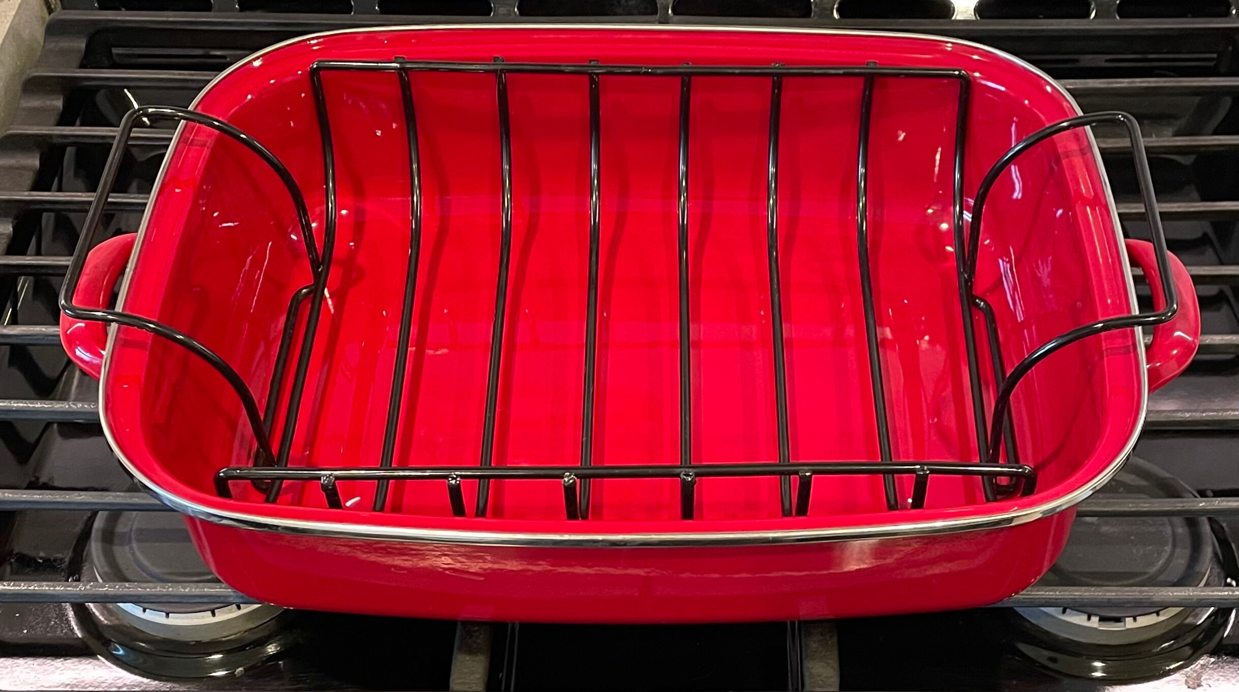 Giant Red Enamelware Roaster With Rack and Metal Handles Etsy