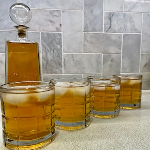 Set of 4 Heavy Glass Vintage Anchor Hocking "Tartan" Low Ball Glasses 10 oz Thick Bottom Glasses Replacement Water or Cocktail Glasses