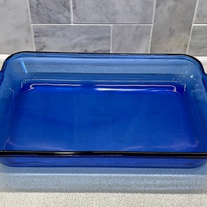 8 X 12 Vintage Cobalt Blue Anchor Hocking Glass Casserole Baking Dish 1031  Medium Size Heavy Glass 2 Quart Handled Baking Dish 
