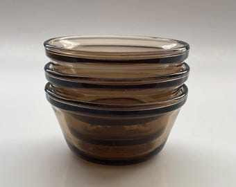 Vintage Anchor Hocking Brown Glass Ramekins: Set of 3 Small Prep Bowls