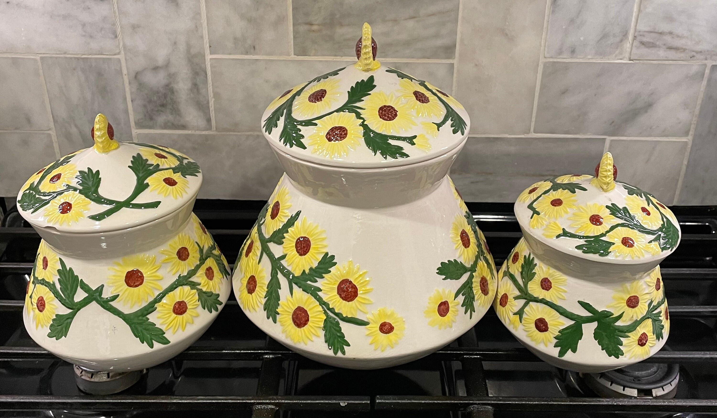 Vintage Sunflower Kitchen Canister Set Retro 3D Yellow Floral Etsy