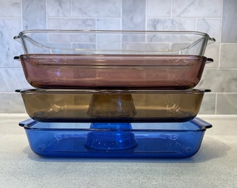 Vintage Pyrex #232 Glass 7.5x11x1.5 Casserole Baking Dish Choose From Cobalt Blue, Amber Brown, Cranberry or Clear Glass 2.2 Qt 2 L Handled