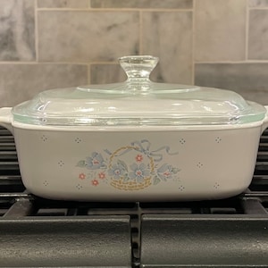 Vintage Corning Ware Country Cornflower Casserole Baking Dish 1 Liter A-1-B Pyroceram Glass Made in the USA in the 1980&#39;s