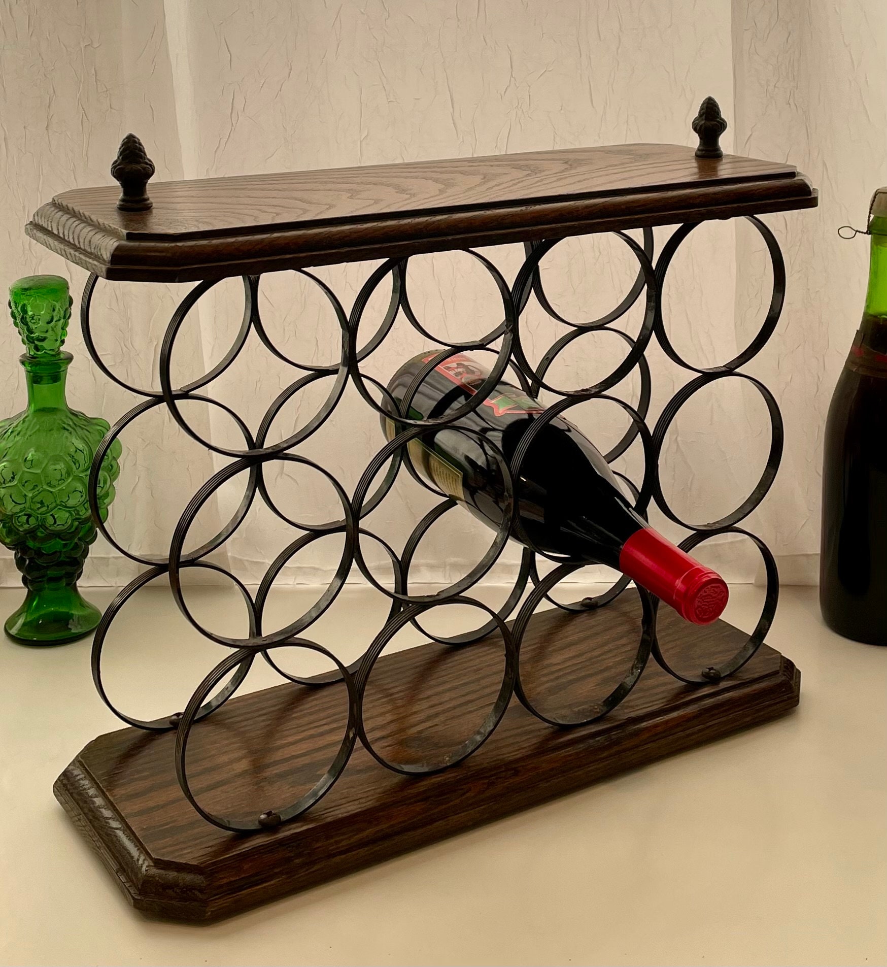 Vintage Wood Counter Top Wine Rack Wood Top and Base Holds Etsy