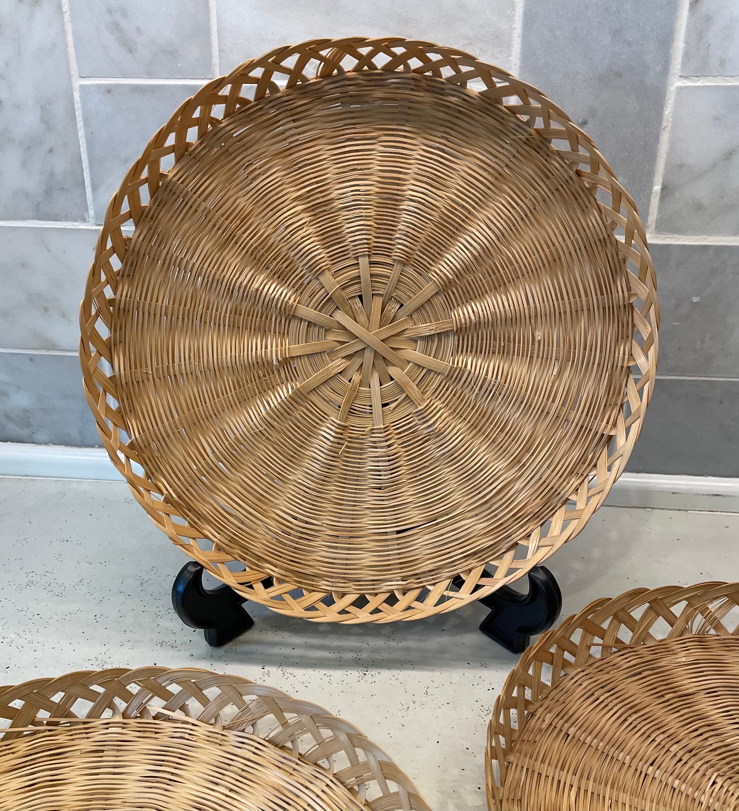 Set of 3 High Sided Vintage Wicker Paper Plate Holders 10 inch Etsy