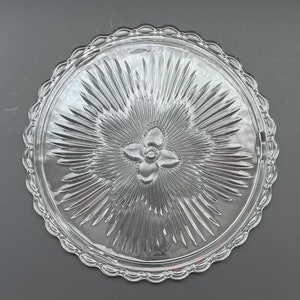 Vintage Indiana Glass Cake Plate Footed Cake Stand 11&quot; x 1/2&quot; Wedding Cake Display  Flower Center Pattern Footed Dessert Display Plate