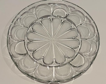 Vintage Cake Plate Clear Glass Flower Center 11.75" Cookie Plate or Serving Platter