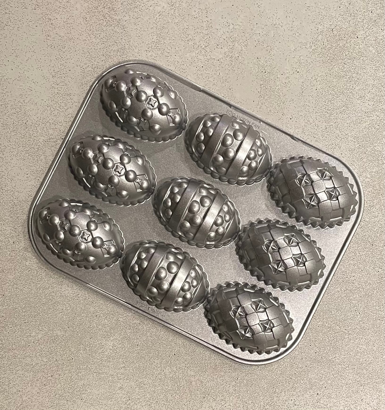 Nordic Ware Decorated Egg Muffin Pan Non Stick Mold 10x13 Mini Cakes