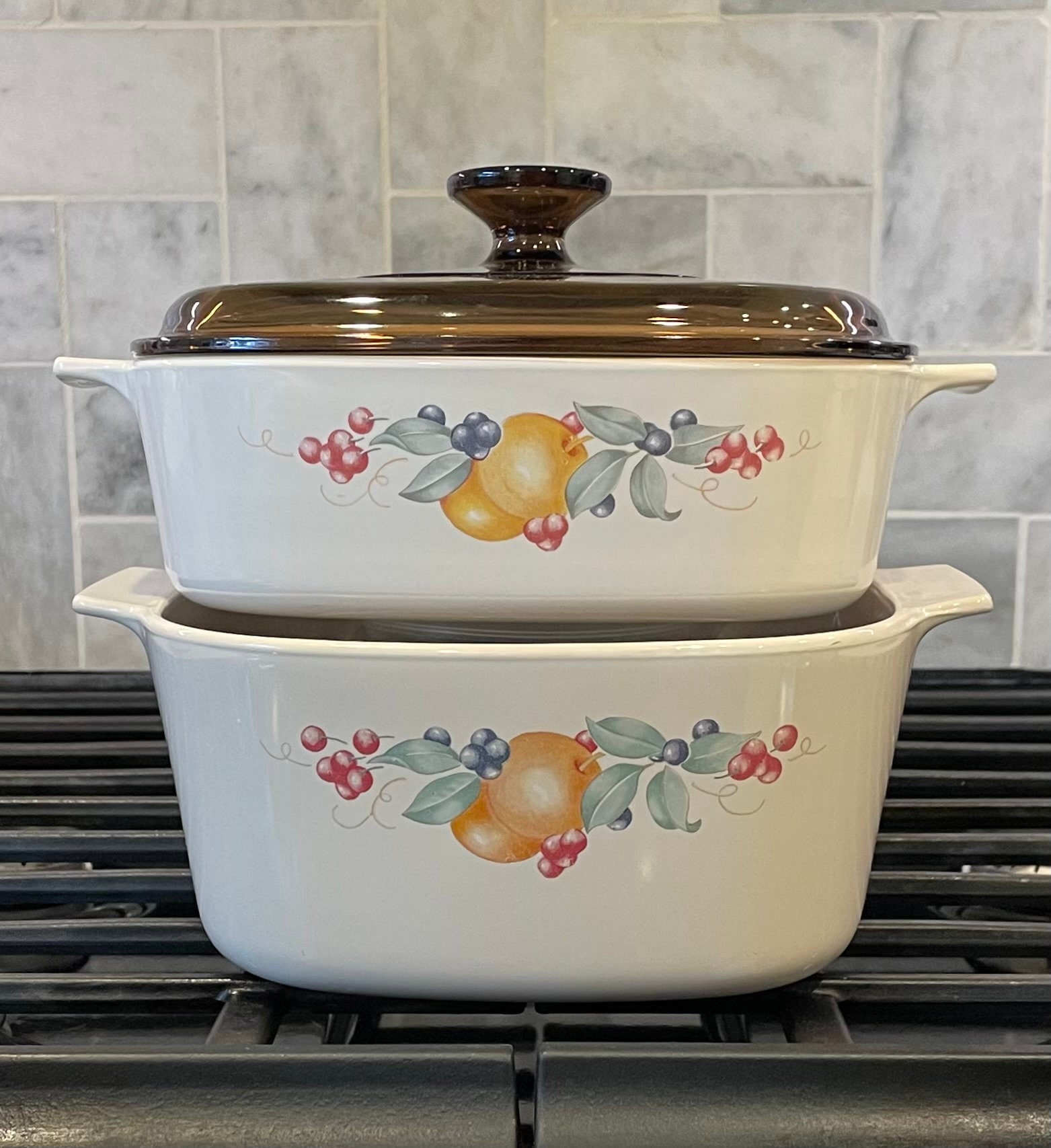 Vintage Corning Ware Abundance Set: 3 Qt Roaster & 2 Qt Casserole