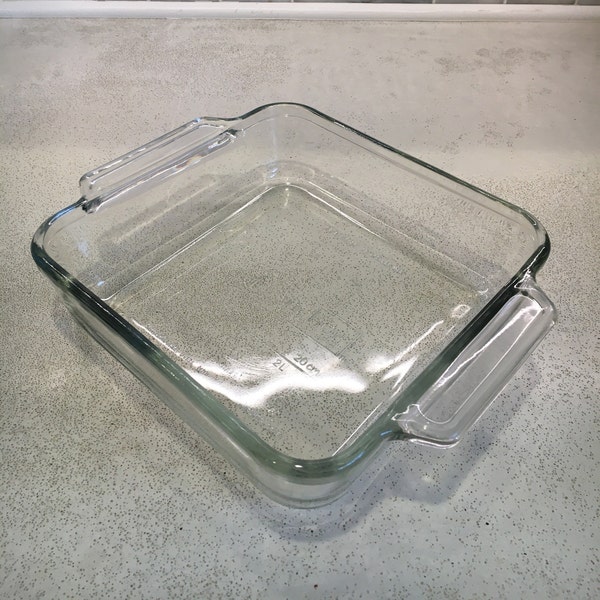 Vintage Anchor Hocking Brownie Baking Dish Clear Glass Cake Pan with Handles 8 x 8 x 2 #1035 Casserole Dish Side Dish Retro Square Serving