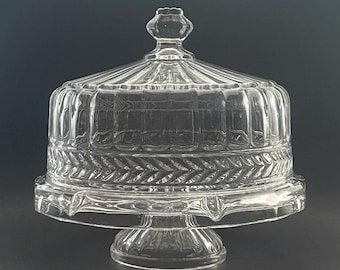 Vintage Godinger Symphony Crystal Pedestal Cake Stand with Domed Lid