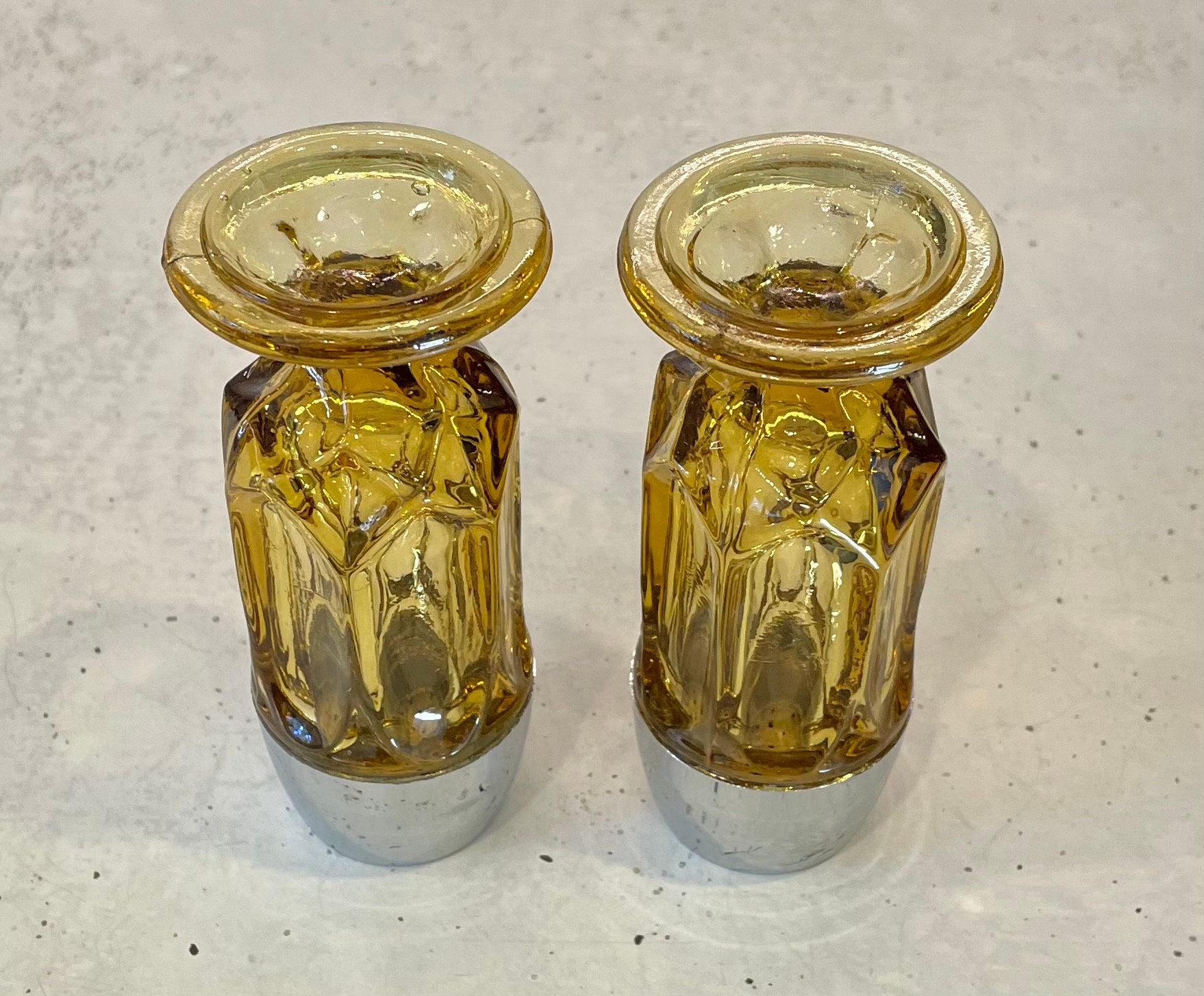 Classic 1970's Salt and Pepper Shakers Gold Glass By Etsy