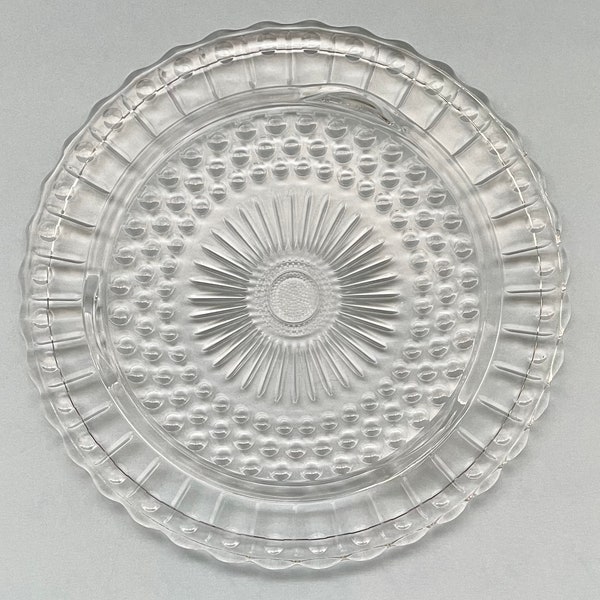 Vintage Cake Plate Federal Glass Cake Stand 11" x 1.5" Wedding Cake Display Burst and Bubble Pattern Footed Dessert Display Plate