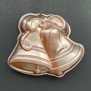 Vintage Copper Color Jello Mold with Wall Hanging Hook - Christmas Bell or Wedding Bell Shape Primitive Kitchen Display Mold