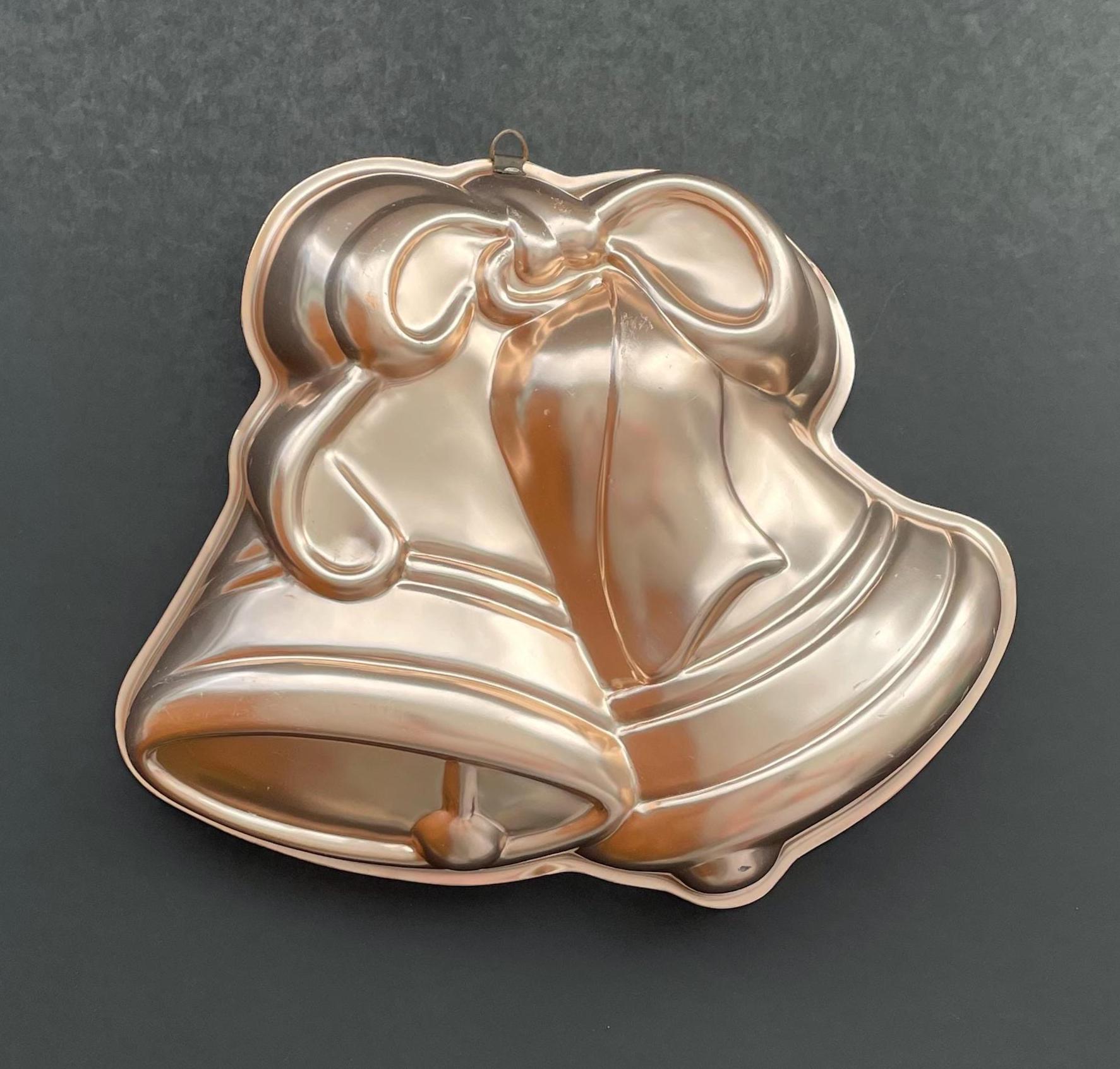Vintage Copper Color Jello Mold with Wall Hanging Hook - Christmas Bell or Wedding Bell Shape Primitive Kitchen Display Mold