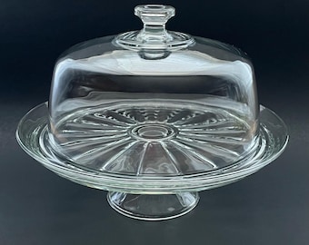 Vintage Indiana Glass Cake Stand with Dome Lid: Elegance Pattern