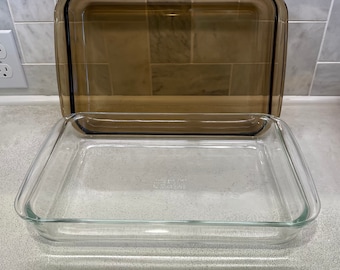 Vintage 1960s PYREX Casserole Dish 233-N, 9x13" Amber Brown or Clear Glass