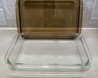 9 x 13 Vintage Pyrex Glass Casserole Baking Dish Choose From Fireside Amber Brown Pyrex or Clear Glass Pyrex 233-N Large 3 Qt Handled