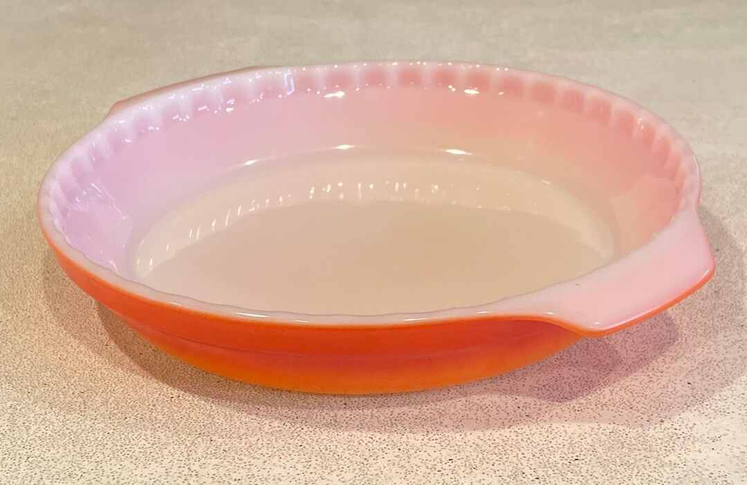 10 Vintage Orange Fire King Milk Glass Pie Baking Dish 470 Scalloped / Fluted Pie Plate With