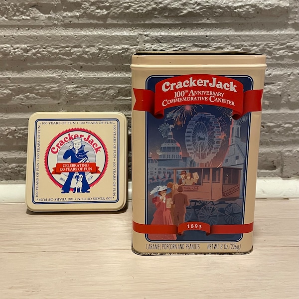 Vintage Cracker Jack Tin 1993 Limited Edition 100th Anniversary Commemorative Canister Kitchen Storage Tin - Primitive Decor Storage Tin