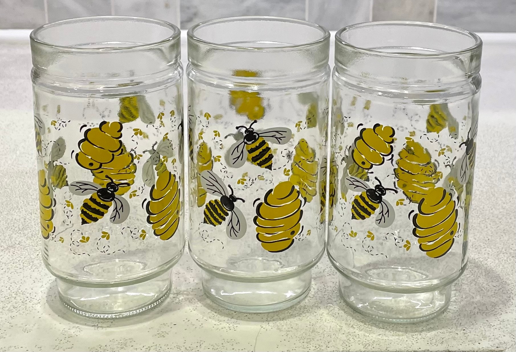 Vintage Bee Drinking Jars, Set of 4 - Farmhouse - Everyday Glasses