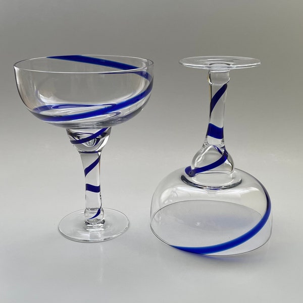 Set of 2 Vintage Pier One Imports Blue Swirline Margarita Glasses 12 ounce - Rare Vintage Pier One Cocktail Glass Set - Gift For Mom
