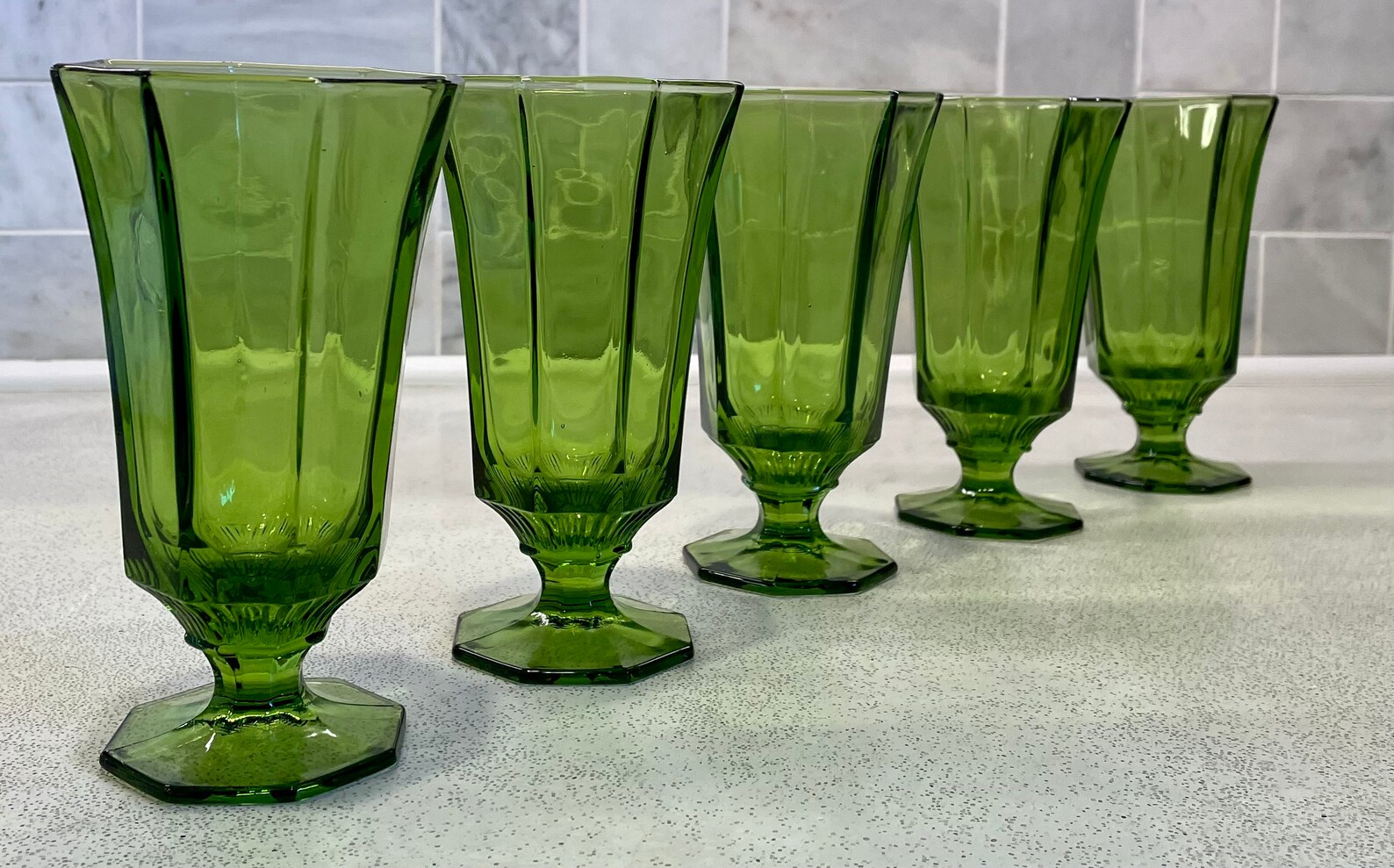 Set of 5 Vintage Green Wine Glasses Heavy Thick 10 ounce Ice Etsy