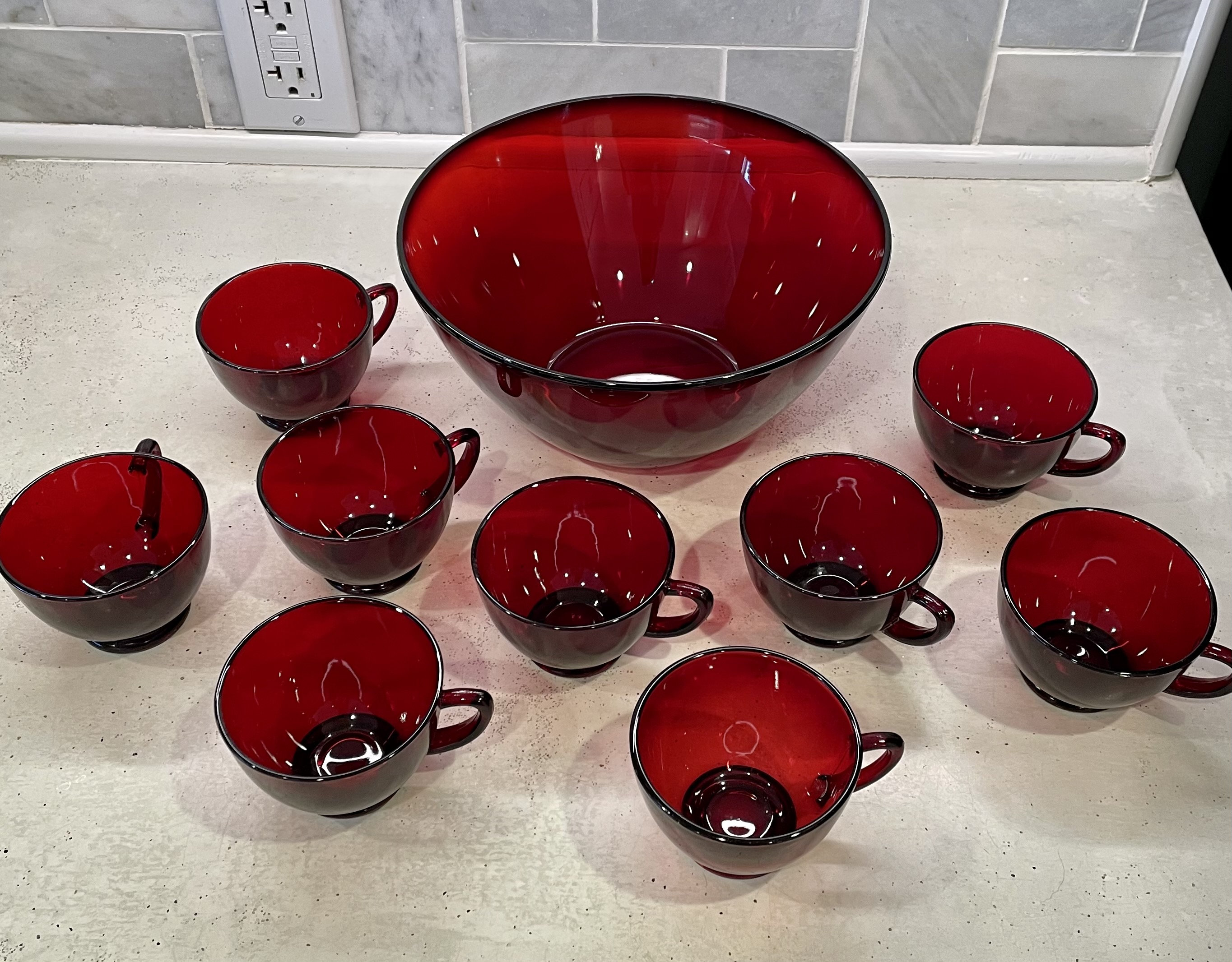 Vintage Ruby Red Punch Bowl Set with 8 Glasses Cristal Etsy