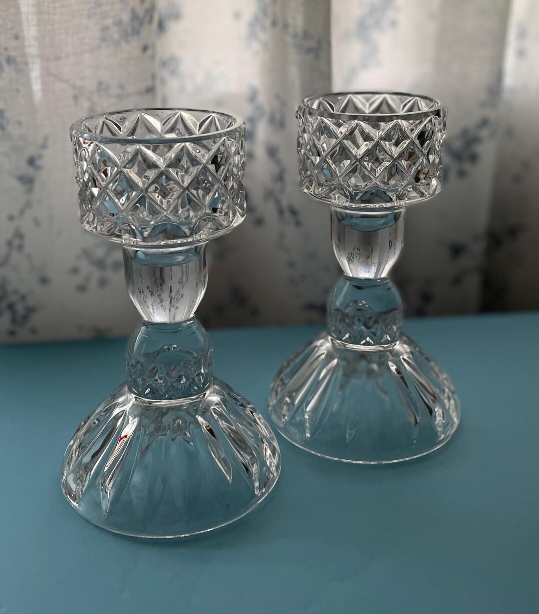 Vintage Crystal Candlestick Holders - Set of Two 6.75" Tall - Etsy