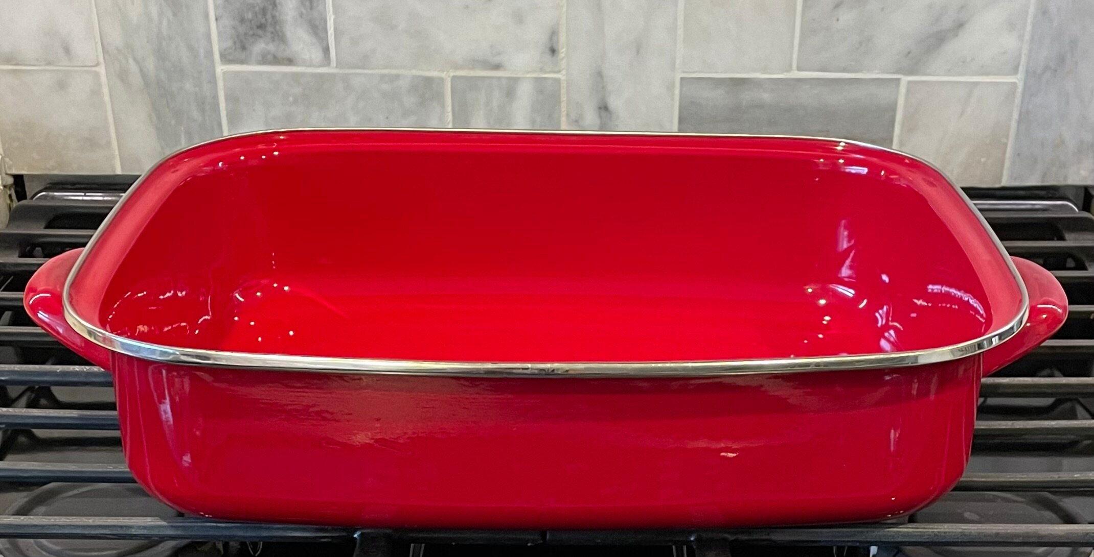 Giant Red Enamelware Roaster With Rack and Metal Handles Etsy
