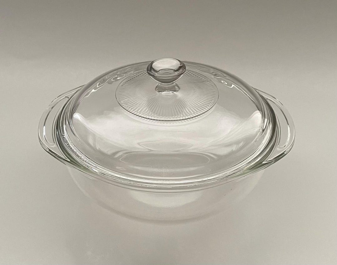 1.5 Quart Vintage Pyrex Clear Glass Round Casserole Baking Dish and Lid ...