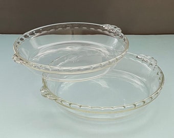 Set of 2 Vintage PYREX 10" Scalloped Deep Dish Pie Plates - All Caps PYREX 229 Made in the USA in the 1960's