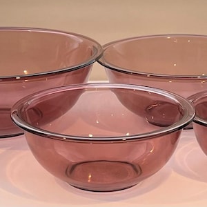 4 Vintage Pyrex Cranberry Glass Mixing Bowls Full Set of 4 Batter Bowls Made in USA by Pyrex in the 1990&#39;s