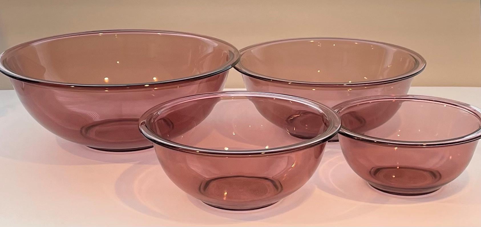 4 Vintage Pyrex Cranberry Glass Mixing Bowls Full Set of 4 Batter Bowls Made in USA by Pyrex in the 1990's