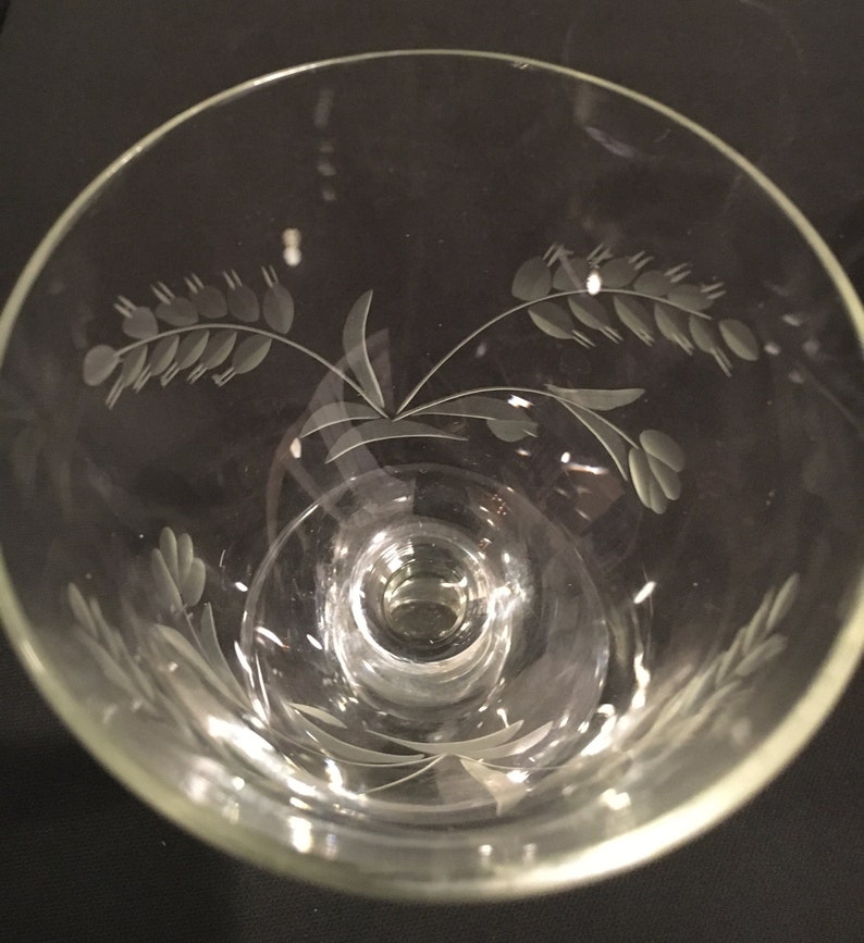 Set of 2 Vintage Etched Glass Water Goblets or Wine Glasses 1960/'s Era Crystal Bar Ware Service for Two or Replacement Set